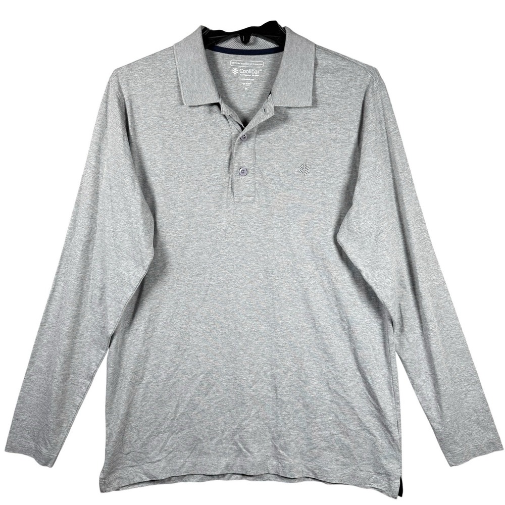 Coolibar Shirt Men's Medium Gray Long Sleeve Golf Polo Bamboo Blend UV SPF